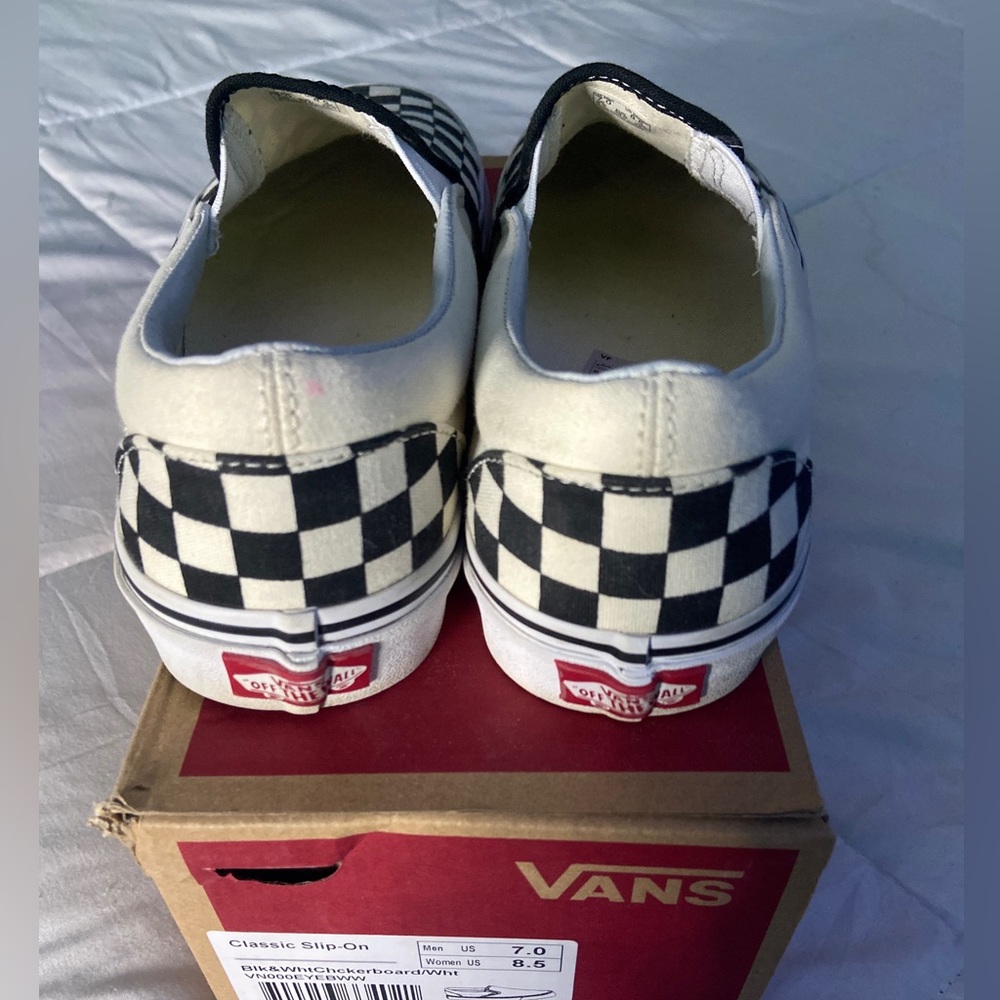 Classic Checkerboard Slip-On B&W Vans - Picture 2 of 5